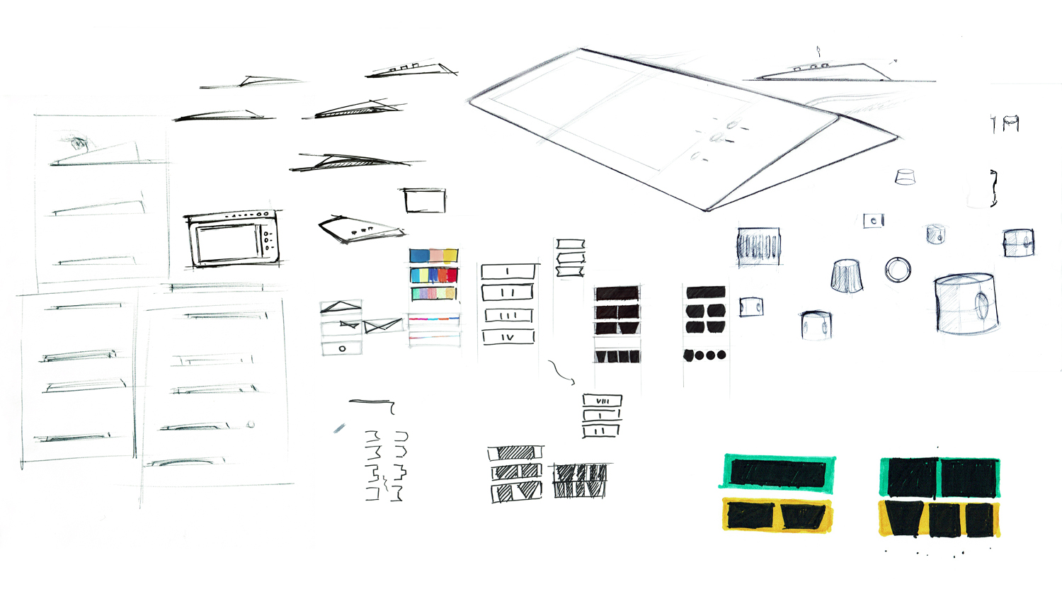 sketches of the OCON hardwear and the UI